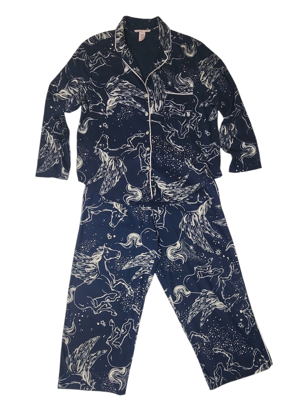 Victorias Secret Women's Navy Blue Pajama Set Pegasus Print Size Small Short